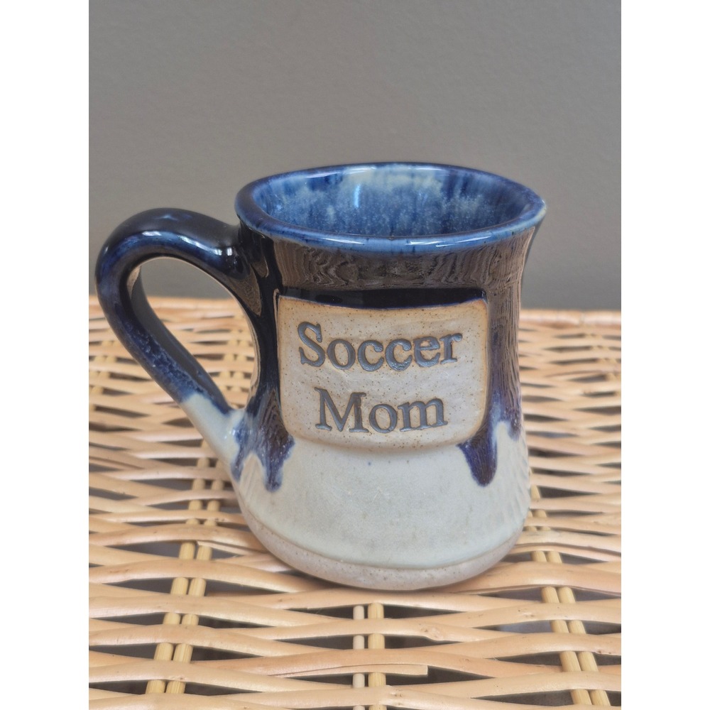 Tumbleweed Pottery Soccer Mom Mug Blue White Drip Glaze Handcrafted Ceramic Mug